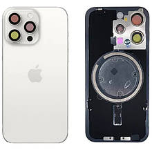 Задня кришка (скло) iPhone 15 Pro white titanium (оригінал завод) у зборі на рамці