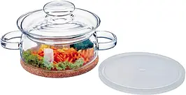 Каструля скляна з кришкою + силіконова кришка та бамбукова підставка Simax Gourmet 1.5 л (520/6063)