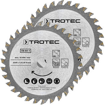 Пиляльний диск для міні-циркулярної пилки по дереву та пластику Trotec 3 TCT 89х10х1,8 HW30 Wood/Plastic (2 шт)