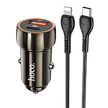 АЗП HOCO Z46A Blue whale 1USB 3A 18W QC3.0  + PD 1Type-C 20W grey + кабель Type-C to Lightning