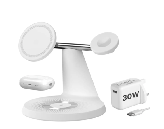 Бездротова зарядна станція 3 в 1 для iPhone, Apple Watch, AirPods MagSafe з адаптером 30Вт