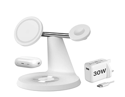 Бездротова зарядна станція 3 в 1 для iPhone, Apple Watch, AirPods MagSafe з адаптером 30Вт