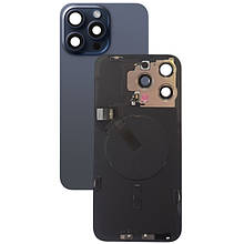 Задня кришка (скло) iPhone 15 Pro blue titanium (оригінал завод) у зборі на рамці