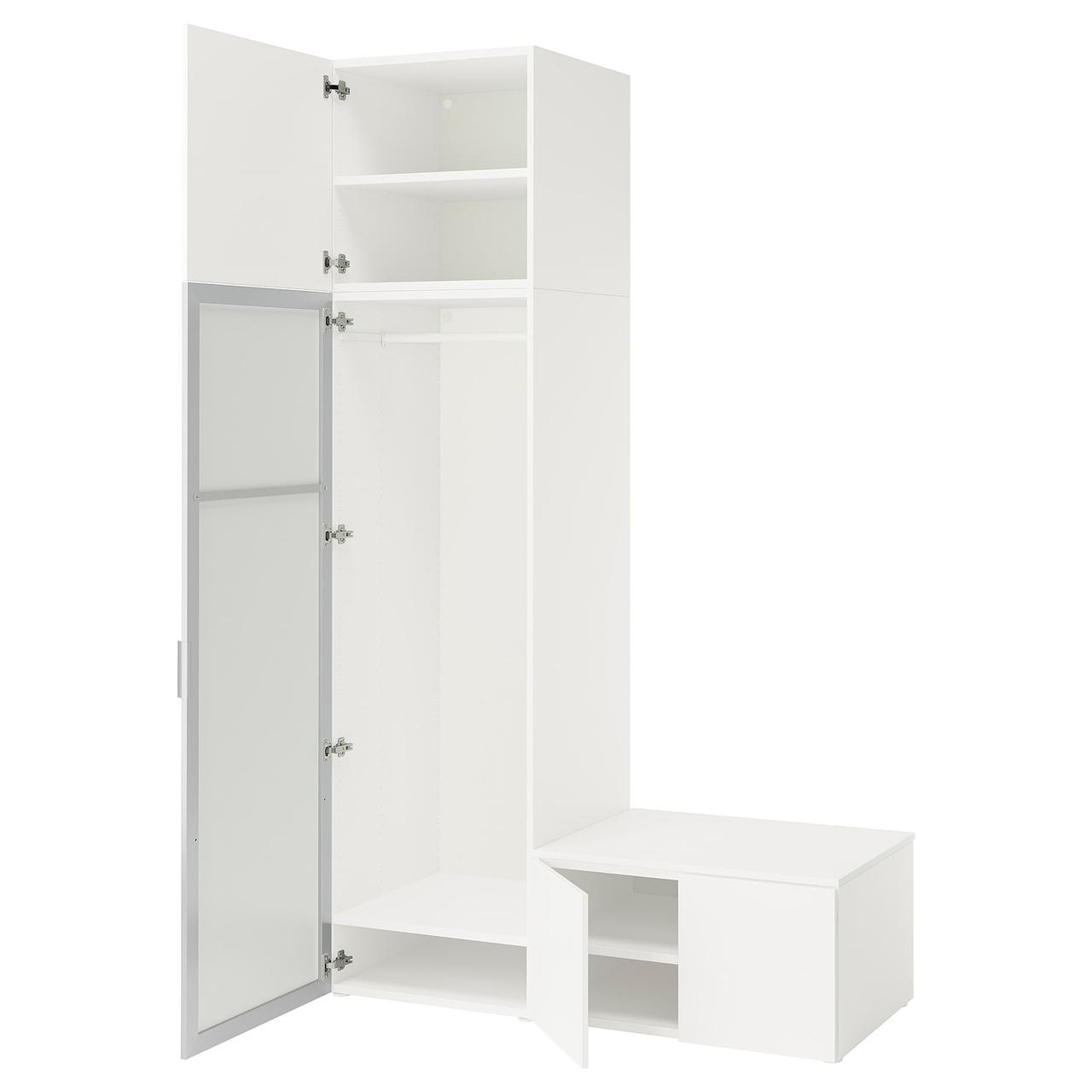 PLATSA Шафа 4-дверна біла STRAUMEN дзеркальне скло/FONNES біла 140x57x241 см IKEA 495.858.87, фото 1