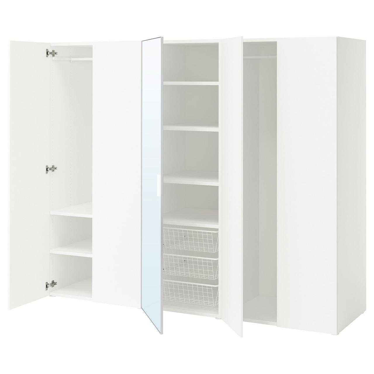 PLATSA Шафа 5-дверний - білий STRAUMEN дзеркальне скло/FONNES білий 220x57x181 см IKEA 795.866.92, фото 1