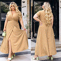 Яркое легкое летнее женское платье на запах сарафан в горох нарядное длинное платье в пол с запахом на лето