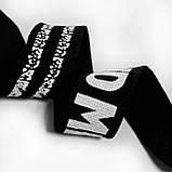 Трикотажна тасьма лампас 2,5см білий принт на чорному, фото 4