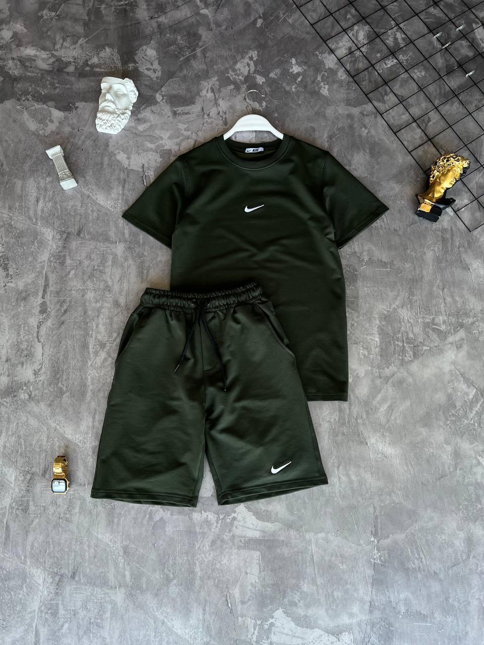 Костюм чоловічий літній зелений футболка та шорти фірмовий Nike (Найк), фото 1