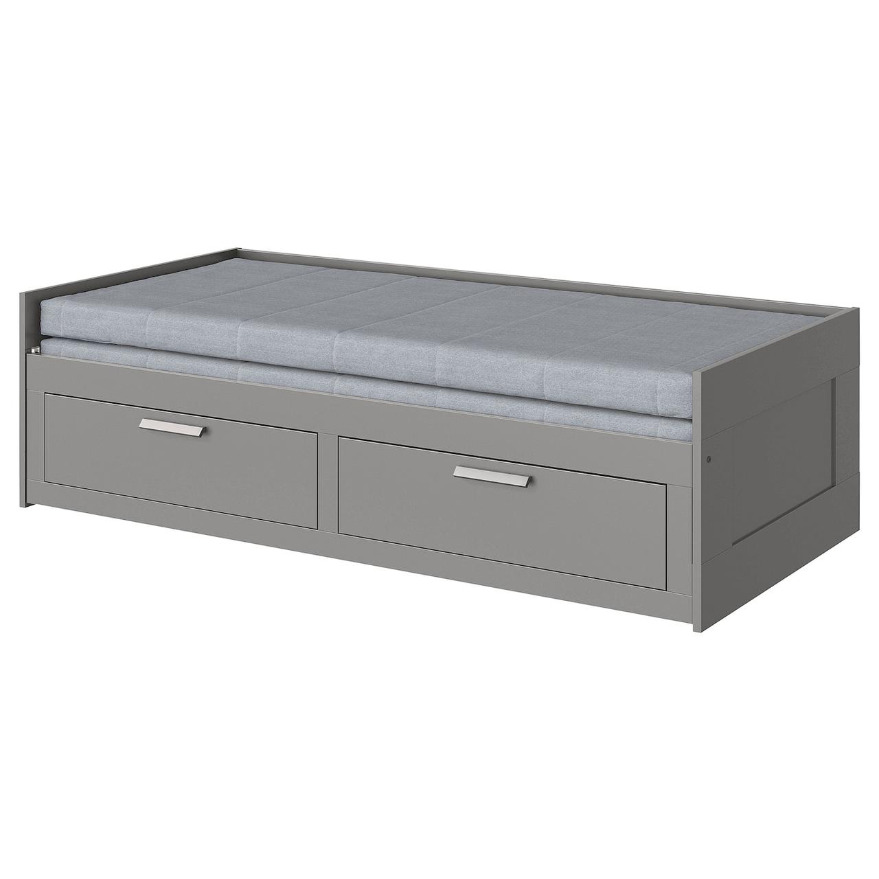 BRIMNES Кушетка з 2 ящиками, 2 матрацами - сірий/Agotnes hard 80x200 см IKEA 595.900.15