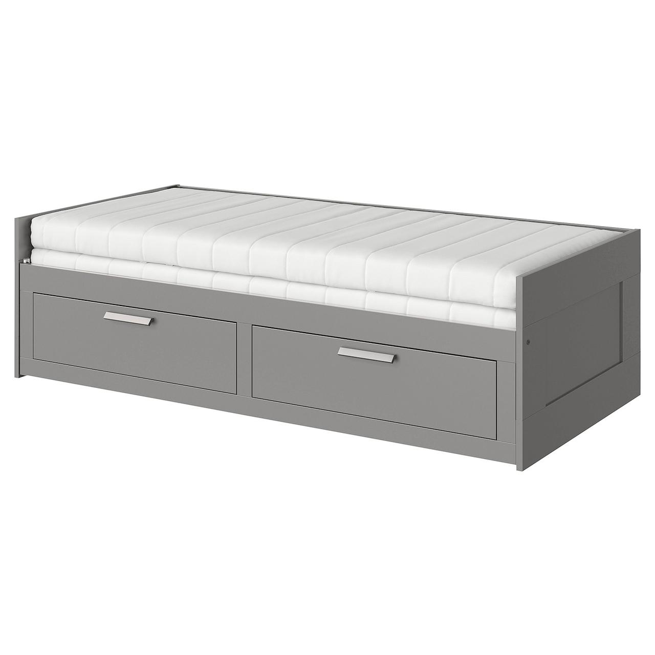 BRIMNES Кушетка з 2 шухлядами, 2 матрацами - сірий/AfjAll hard 80x200 см IKEA 095.900.13