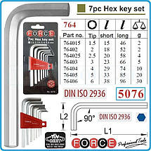 Набір ключів шестигранних (HEX) Г-подібних 7 од. (1.5-6 мм) Force 5076 F, фото 2