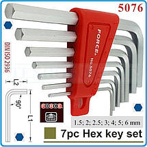 Набір ключів шестигранних (HEX) Г-подібних 7 од. (1.5-6 мм) Force 5076 F, фото 4