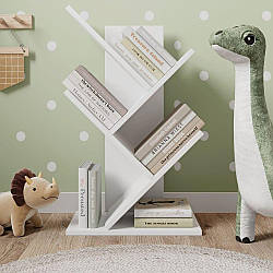 Полиця у формі дерева з ламінованого ДСП для книжок Дизайнерський стелаж у дитячу кімнату 40 см із 3 комірками