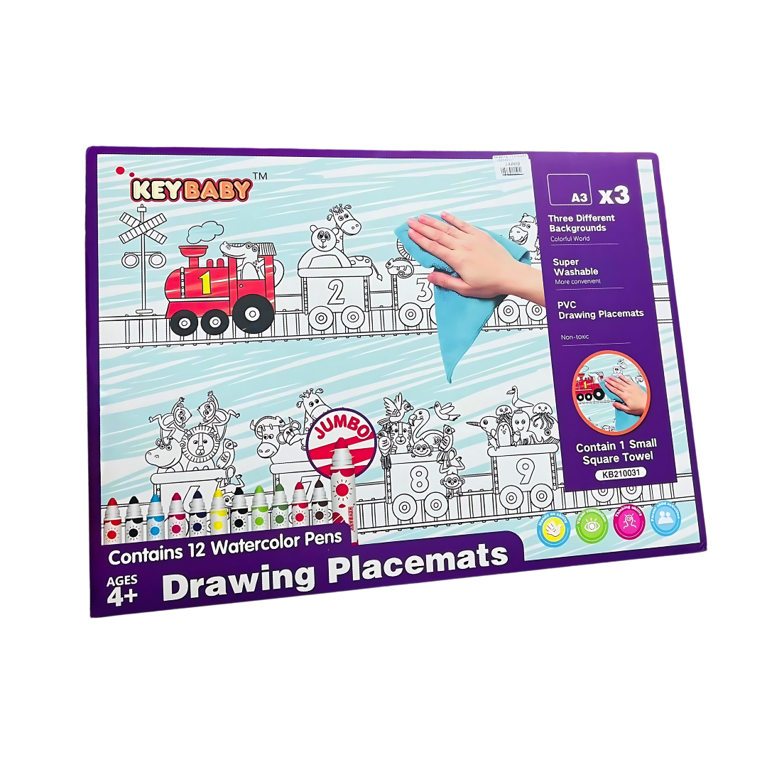 Набір для малювання, дитячі розмальовки Keybaby, 3шт формату А3 з 12 маркерами та серветкою для очищення, Purple, фото 1