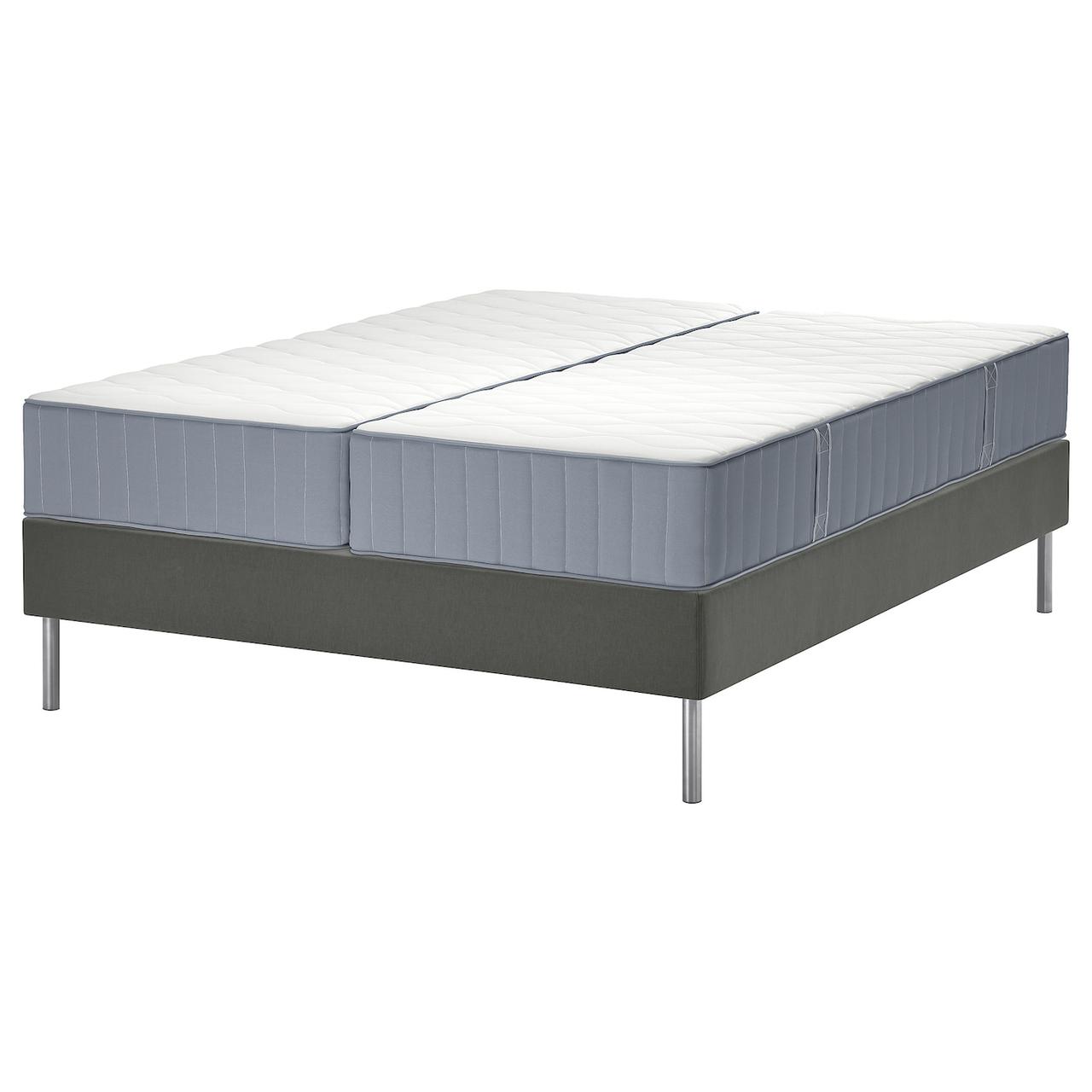 LYNGÖR Ліжко Continental, Vågstranda тверде/середнє тверде/блакитний білий, 180x200 см IKEA 395.535.99