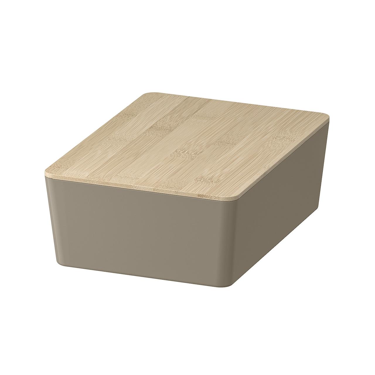 KUGGIS Контейнер з кришкою - темно-сіро-бежевий/бамбук 18x26x8 см IKEA 995.826.12, фото 1