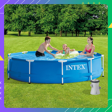 Круглий каркасний басейн 305х76 см із фільтром насосом Intex 28202 невеликий сімейний для дачі, фото 1