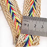 Декоративна стрічка натуральна 2,5см з різнокольоровим візерунком, фото 3