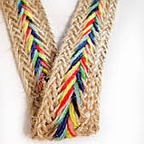 Декоративна стрічка натуральна 2,5см з різнокольоровим візерунком, фото 4