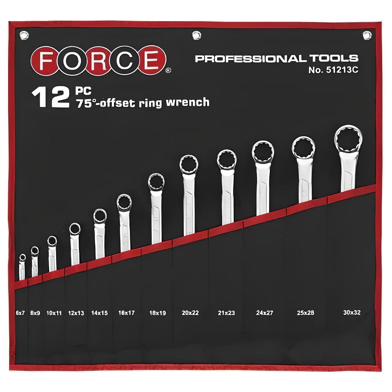 Набір ключів накидних відігнутих на 75° на полотні 12 од. (6-32 мм) FORCE 51213C F