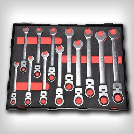 Набір ключів комбінованих тріскачкових з шарніром 12 пр. (8-19мм) в ложементі FORCE K51210F F, фото 3