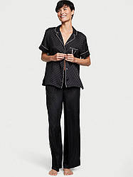 Сатинова Піжама Victoria's Secret Satin Logo Pajama Set, Чорна з коротким рукавом