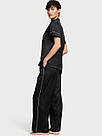 Сатинова Піжама Victoria's Secret Satin Logo Pajama Set, Чорна з коротким рукавом, фото 2