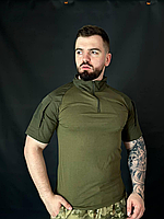 Тактический летний убакс олива для военных с коротким рукавом, Потоотводящая боевая рубашка olive с липучками