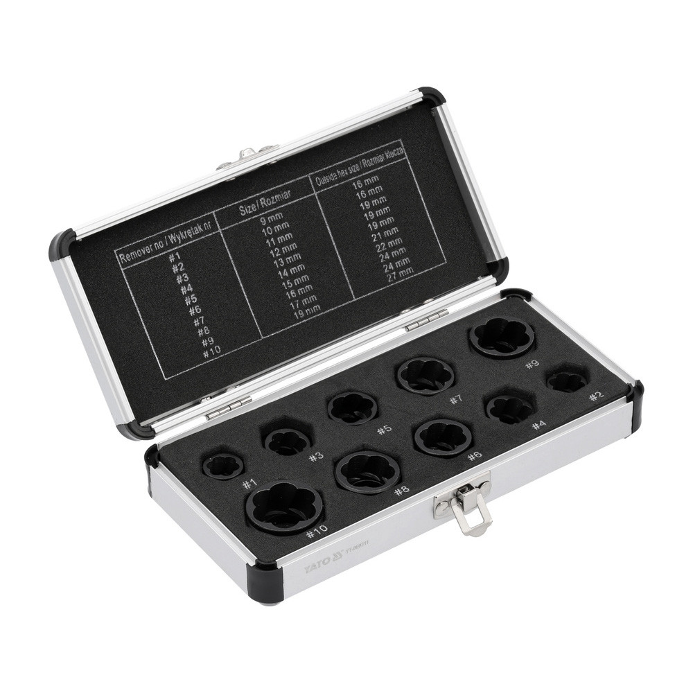 Торцеві головки до пошкоджених болтів і гайок з квадратним приводом (9-19 мм) 10 ел. Yato YT-060311, фото 1