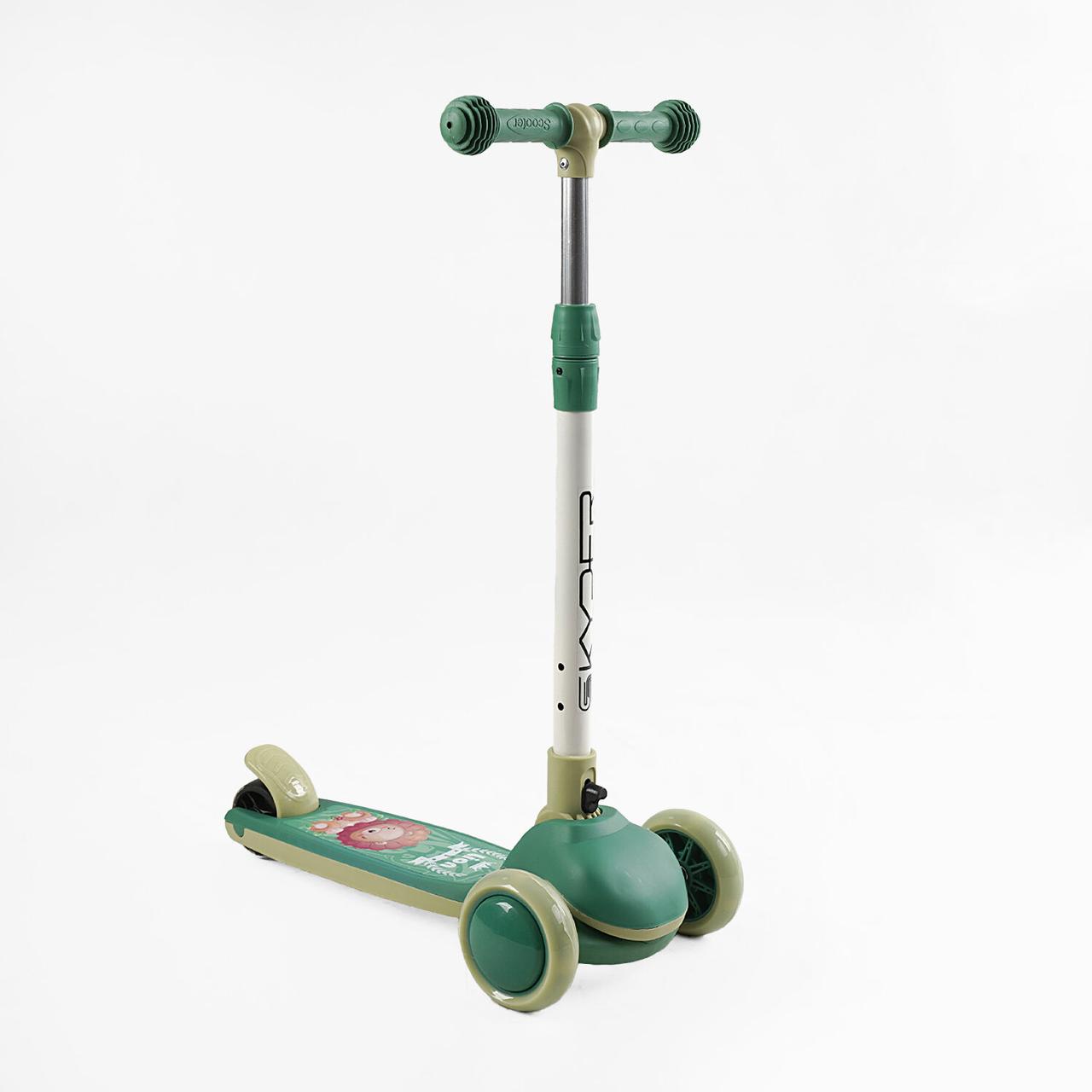 Самокат триколісний Skyper з музикою і підсвіткою, кермо складається 01174 зелений, фото 1