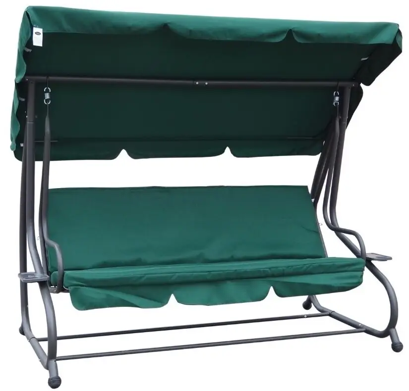 Гойдалки садові чотиримісні з подушками та козирком для дачної ділянки Бонро Garden 235 см зелений, фото 1