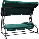 Гойдалки садові чотиримісні з подушками та козирком для дачної ділянки Бонро Garden 235 см зелений, фото 2