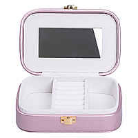 Скринька для прикрас з еко шкіри 15×10×5 см із дзеркалом органайзер для ювелірних виробів Рожева Lugi