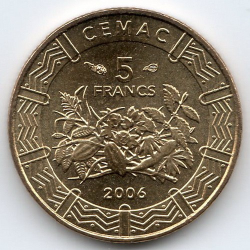 Центральна Африка (BEAC) 5 франків, 2006 Мідь-алюміній-цинк-олово, 2.4g, ø 16mm №3243
