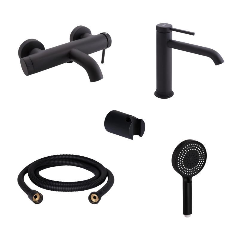 Комплект для ванни Qtap Robin Black: Змішувачі QTROB3060102B+QTROB1060M102B+Тримач QT829910842854OB+Шланг