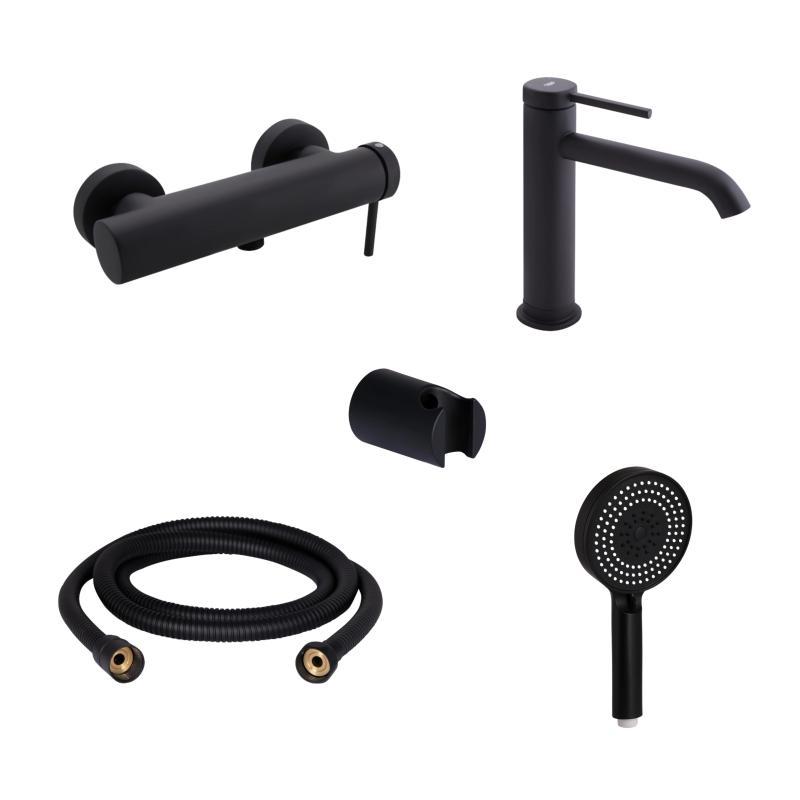 Комплект для душа Qtap Robin Black: Змішувачі QTROB4060102B+QTROB1060M102B+Тримач QT829910842854OB+Шланг