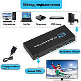 HDMI Multiviewer Switch 4x1, відеостіна, перемикач для одночасного виведення 4 HDMI-джерел на один екран, фото 5