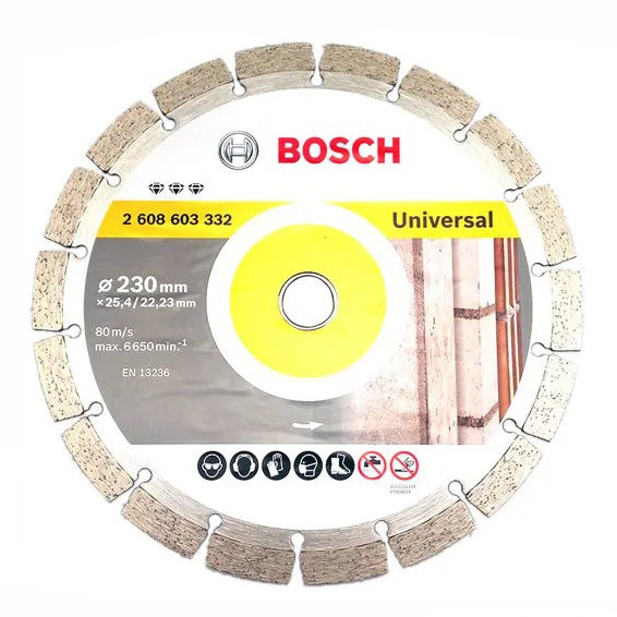 Круг алмазний відрізний Bosch Universal 230-22.23, універсальне застосування, Круг для болгарки