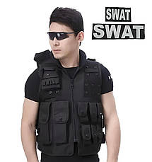 Жилет тактичний, військовий чорний поліцейський SWAT, жилет спецназу 11 кишень Розвантаження, розмір L, фото 6