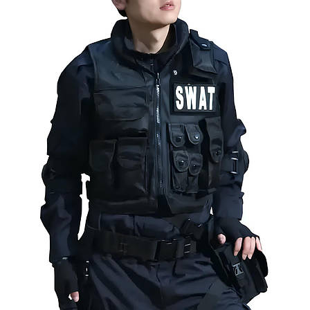 Жилет тактичний, військовий чорний поліцейський SWAT, жилет спецназу 11 кишень Розвантаження, розмір L, фото 1