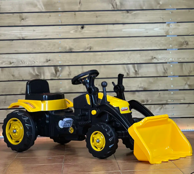 Дитячий педальний веломобіль трактор Pilsan 07-315 жовтий. Велокарт, екскаватор на педалях із рухомим ковшем, фото 1