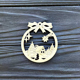 Дерев'яна ялинкова іграшка - кулька "Різдвяний пейзаж"