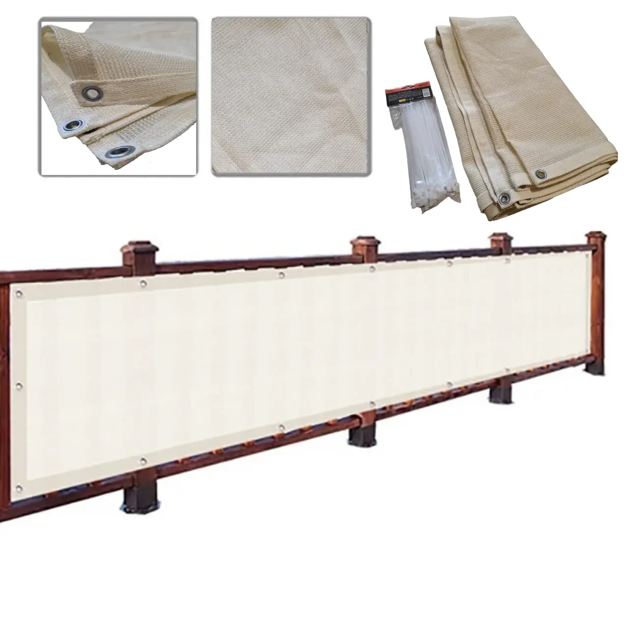 Затіняюча сітка ширма для балкона (0.9 х 5 м) Молочний, фото 1