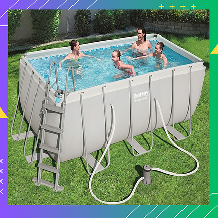 Каркасний прямокутний басейн Bestway 412 см з фільтром 56456 для вулиці збірний глибокий для всієї родини, фото 1