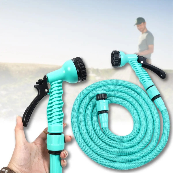 Шланг поливальний 15м, що розтягується з насадкою для поливу EXPANDABLE GARDEN HOSE K-50FT Бірюзовий, фото 1