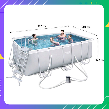 Прямокутний басейн Bestway 56456 power steel pro з драбиною для дітей і для дорослих великі басейни, фото 1