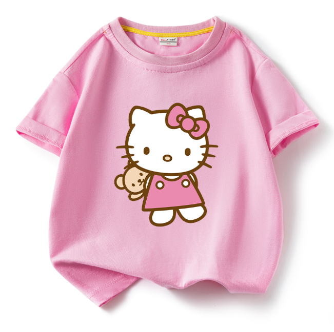 Футболка Hello Kitty для дівчинки, рожева, р. 140 см — дитяча бавовняна футболка з принтом Хеллоу Кітті