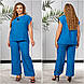 Жіночий лляний брючний костюм з кулоном в наборі (Батал), фото 3