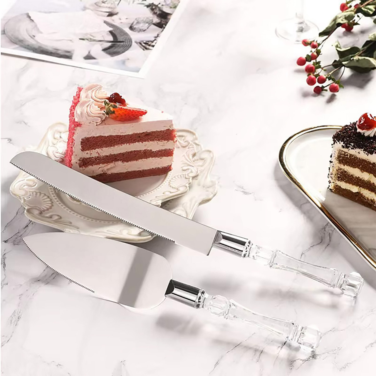 Набір ніж та лопатка для весільного торта з нержавіючої сталі 34.5 см Уцінка