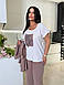 Костюм жіночий трійка з креп-жатки футболка,сорочка і брюки (Батал), фото 2